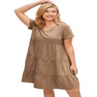 Cotton Spandex Scoop Neck Short Sleeve Tiered A Line Dress image number null