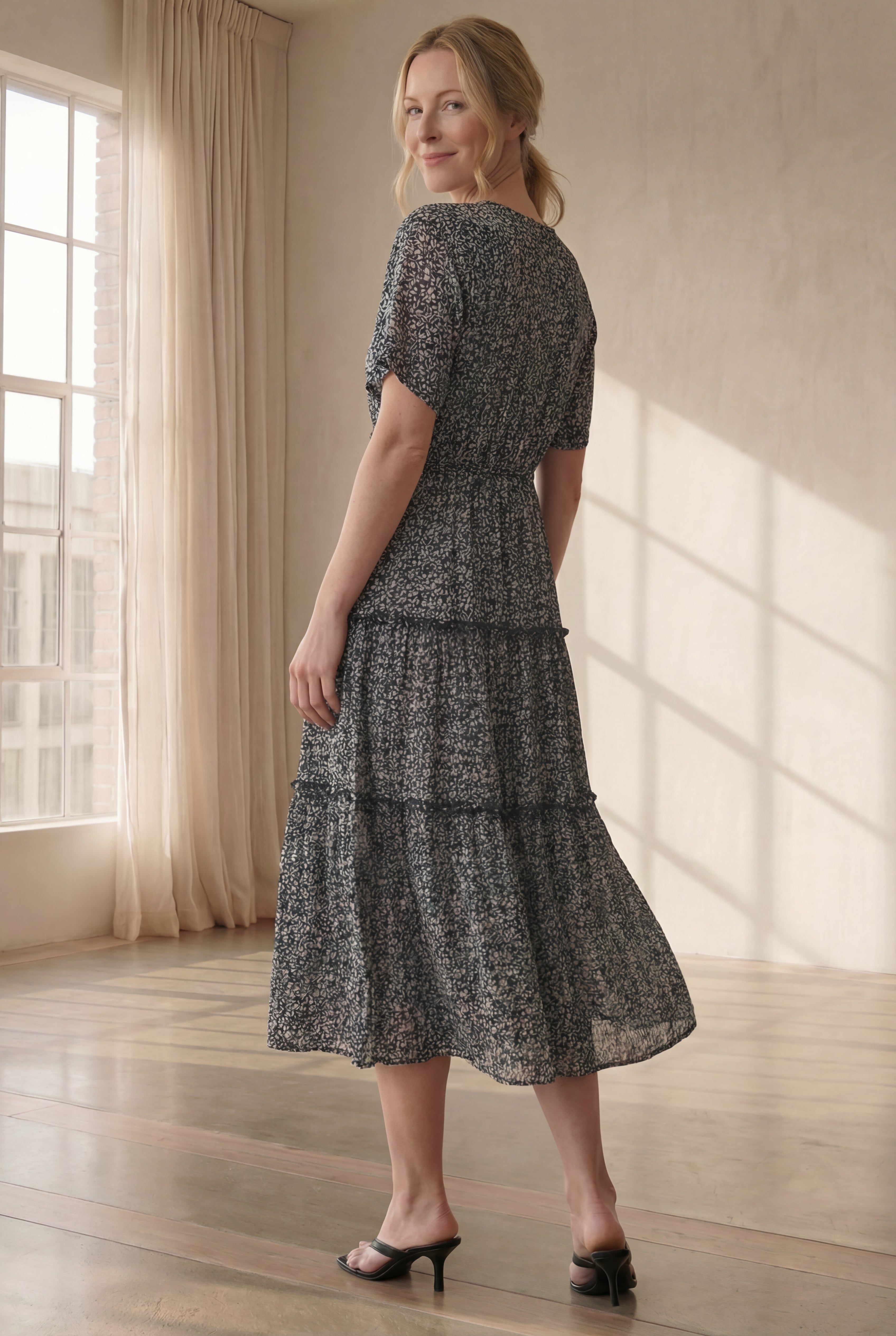 Tiered Midi Dress With Surplice Neckline image number 1