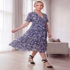 Crinkle Crepe V-Neck Faux Wrap Tiered Midi Dress image number 0