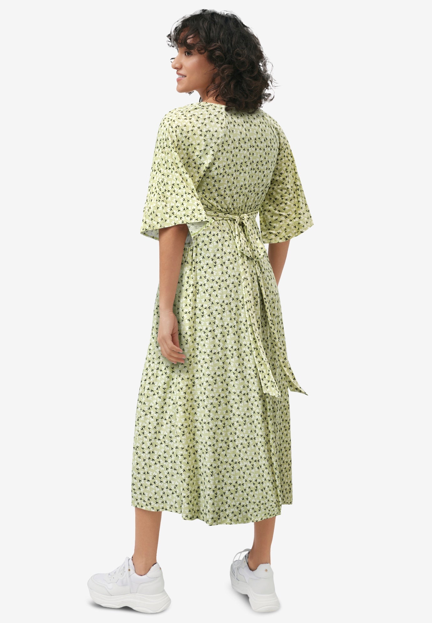 Knit Midi Dress With Surplice Neckline & Waist Tie image number 1