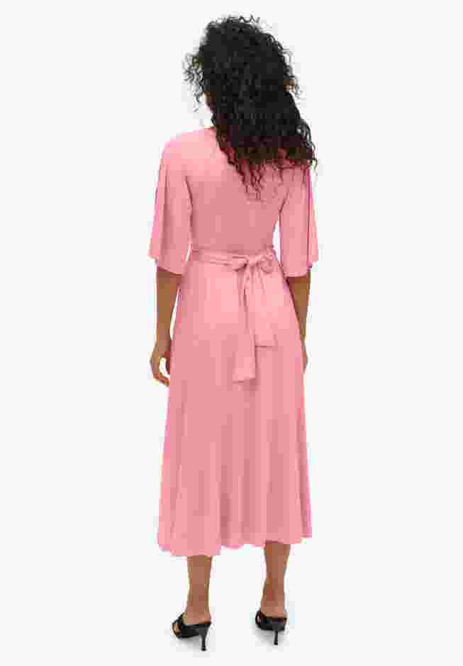 Knit Midi Dress With Surplice Neckline & Waist Tie image number 1