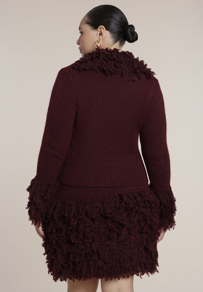 Fringe Knit-Trim V-Neck Sweater image number 1