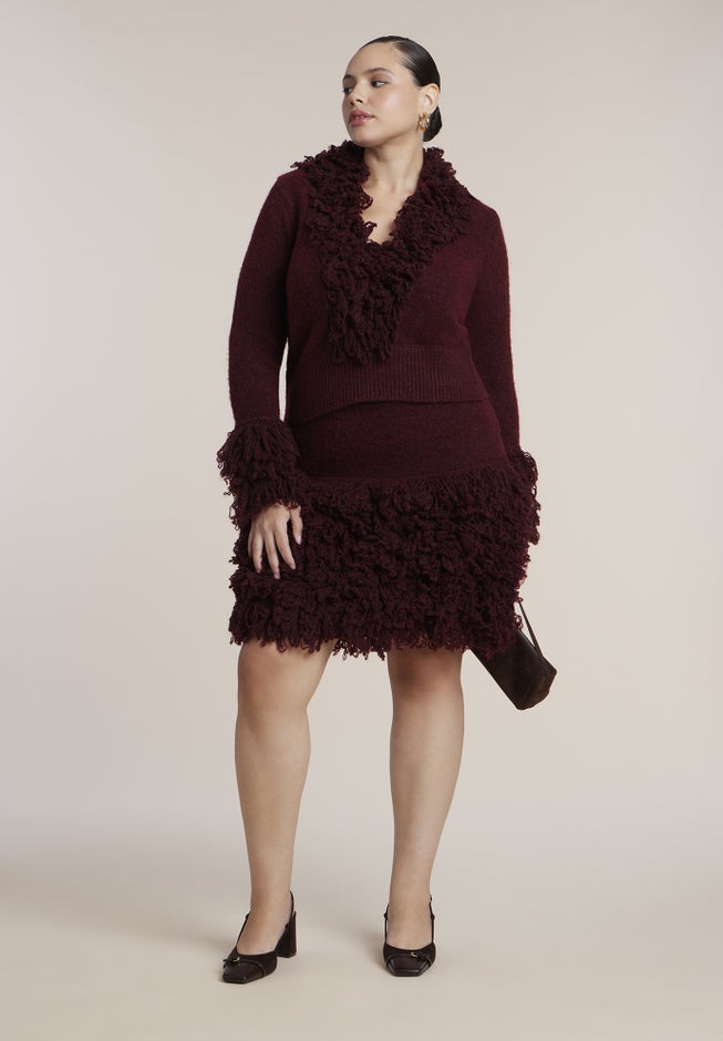 Fringe Knit-Trim V-Neck Sweater image number 2