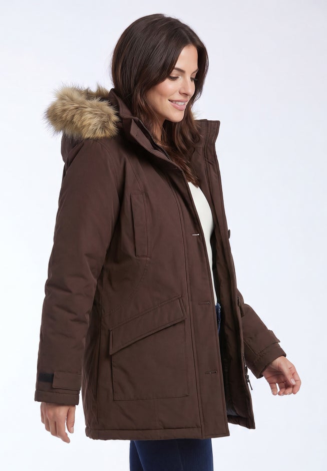 Faux Fur Trim Two-Way Zip-Front Mid-Length Parka image number 2