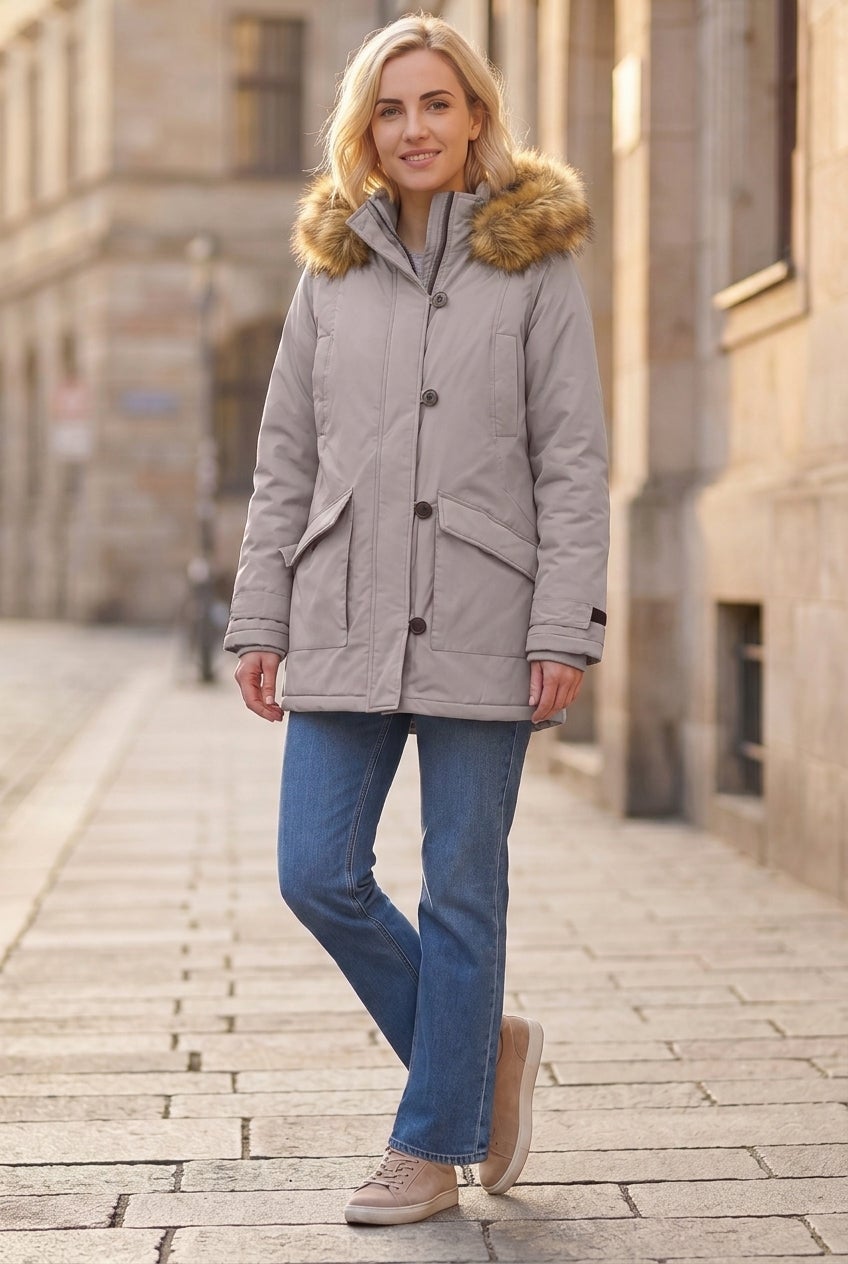 Faux Fur Trim Two-Way Zip-Front Mid-Length Parka image number 0