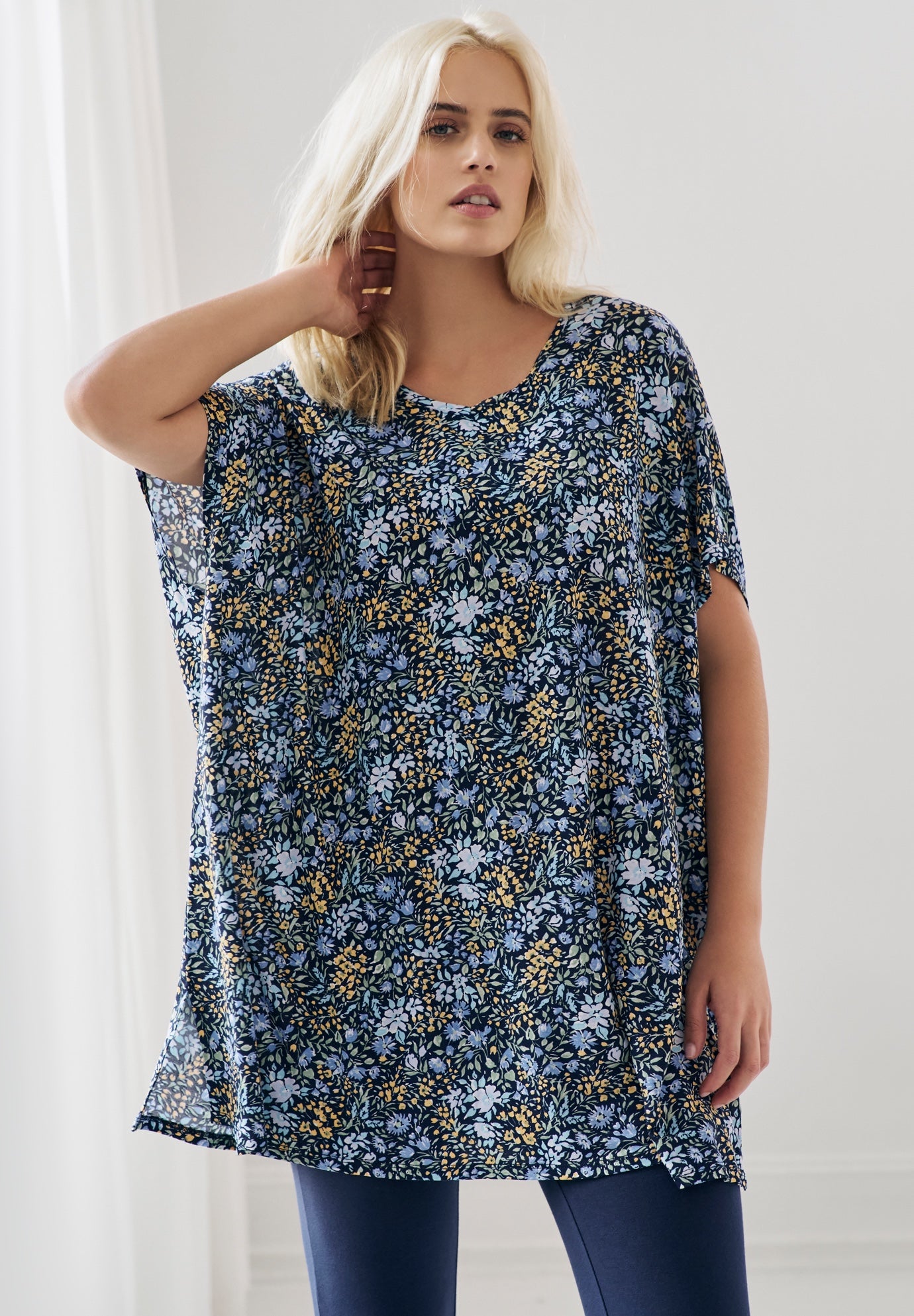 Stretch Knit Scoop Neck Oversized Tunic image number 0