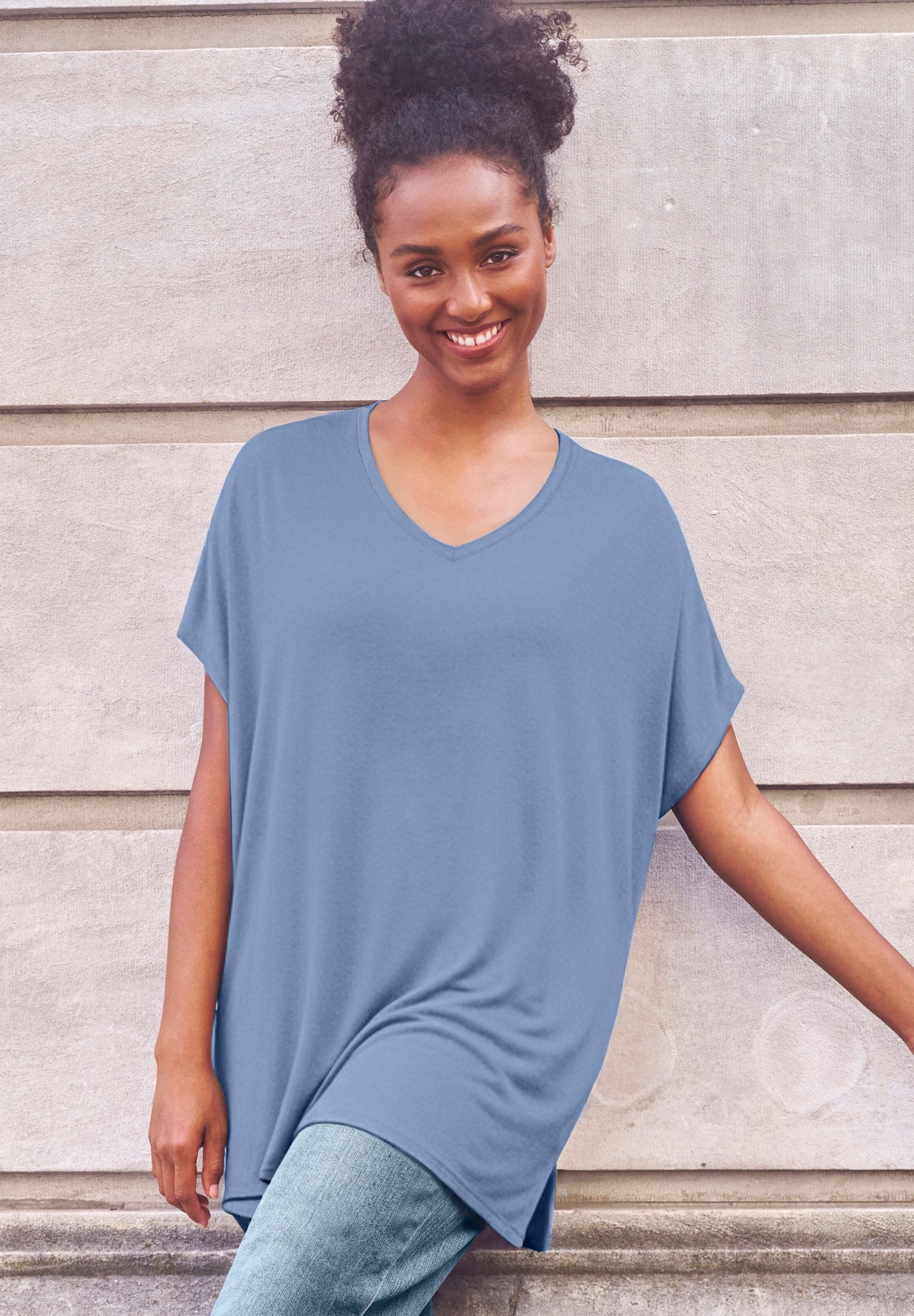 Stretch Knit Scoop Neck Oversized Tunic image number 0