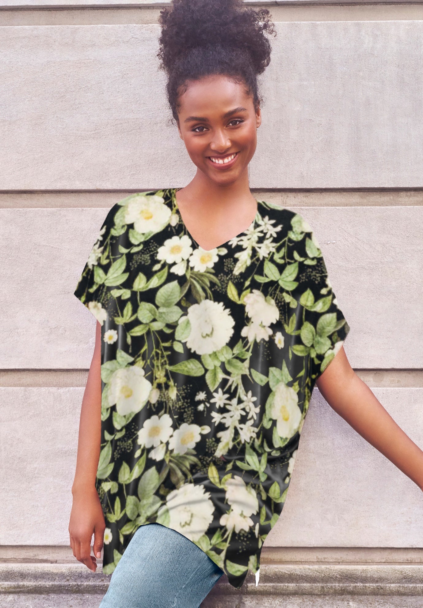 Stretch Knit Scoop Neck Oversized Tunic image number 0