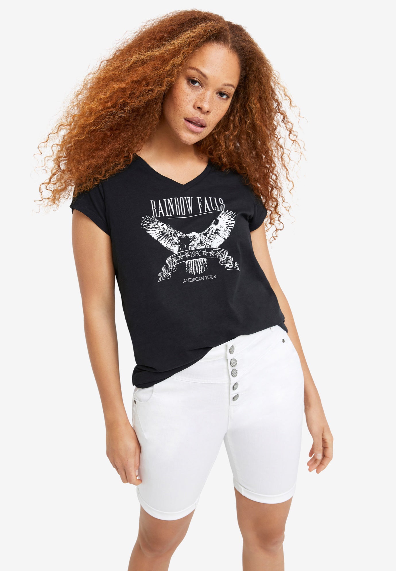 Mid-Rise Button-Front Stretch Denim Shorts image number 0