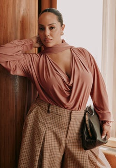 Plunging Scarf Neck Top