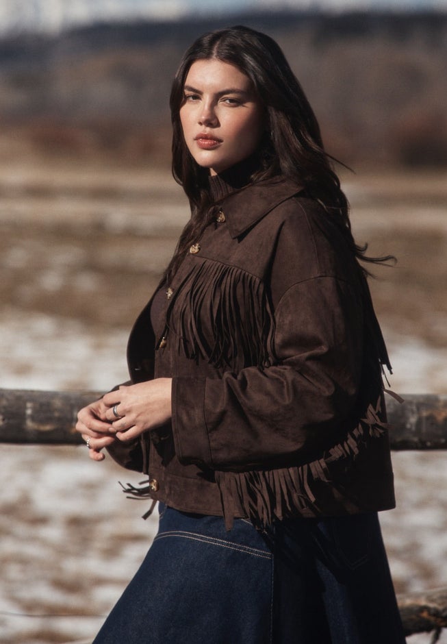  Faux Suede Fringe Jacket image number 6