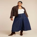 Denim Maxi Skirt With Seam Detail image number null