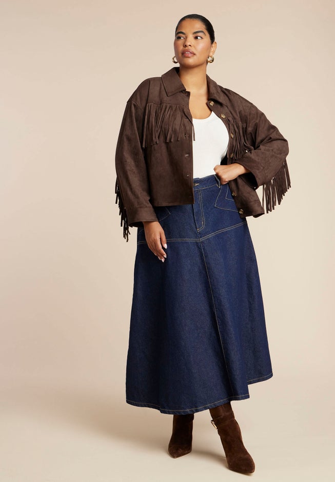 Denim Maxi Skirt With Seam Detail image number 4