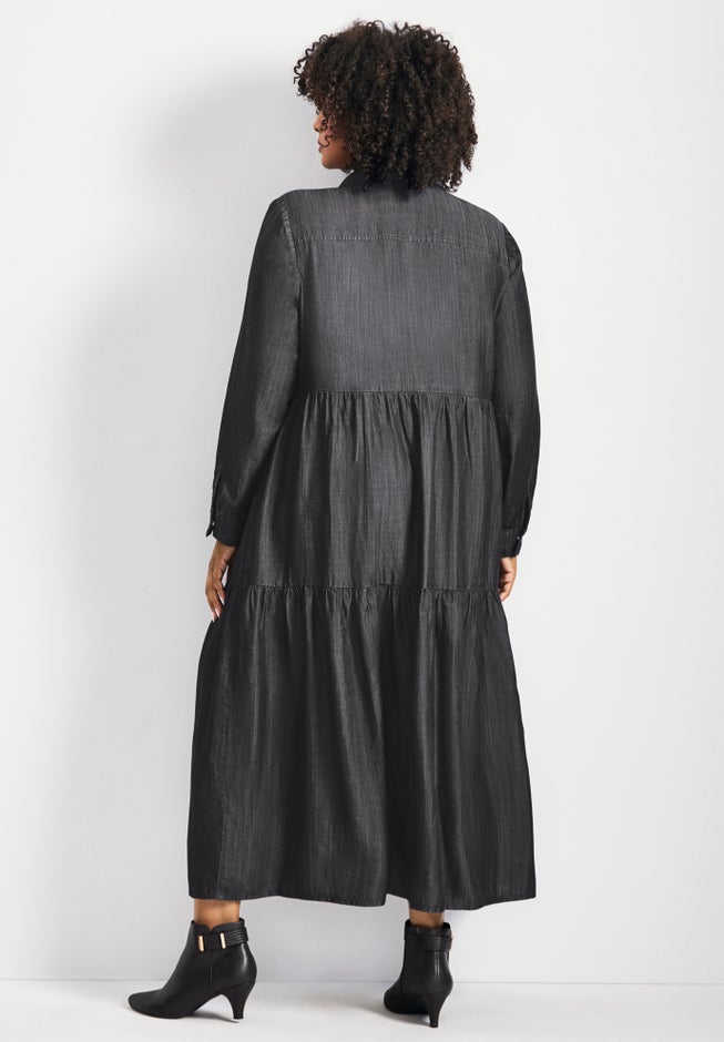 Denim Tiered Shirtdress image number 1