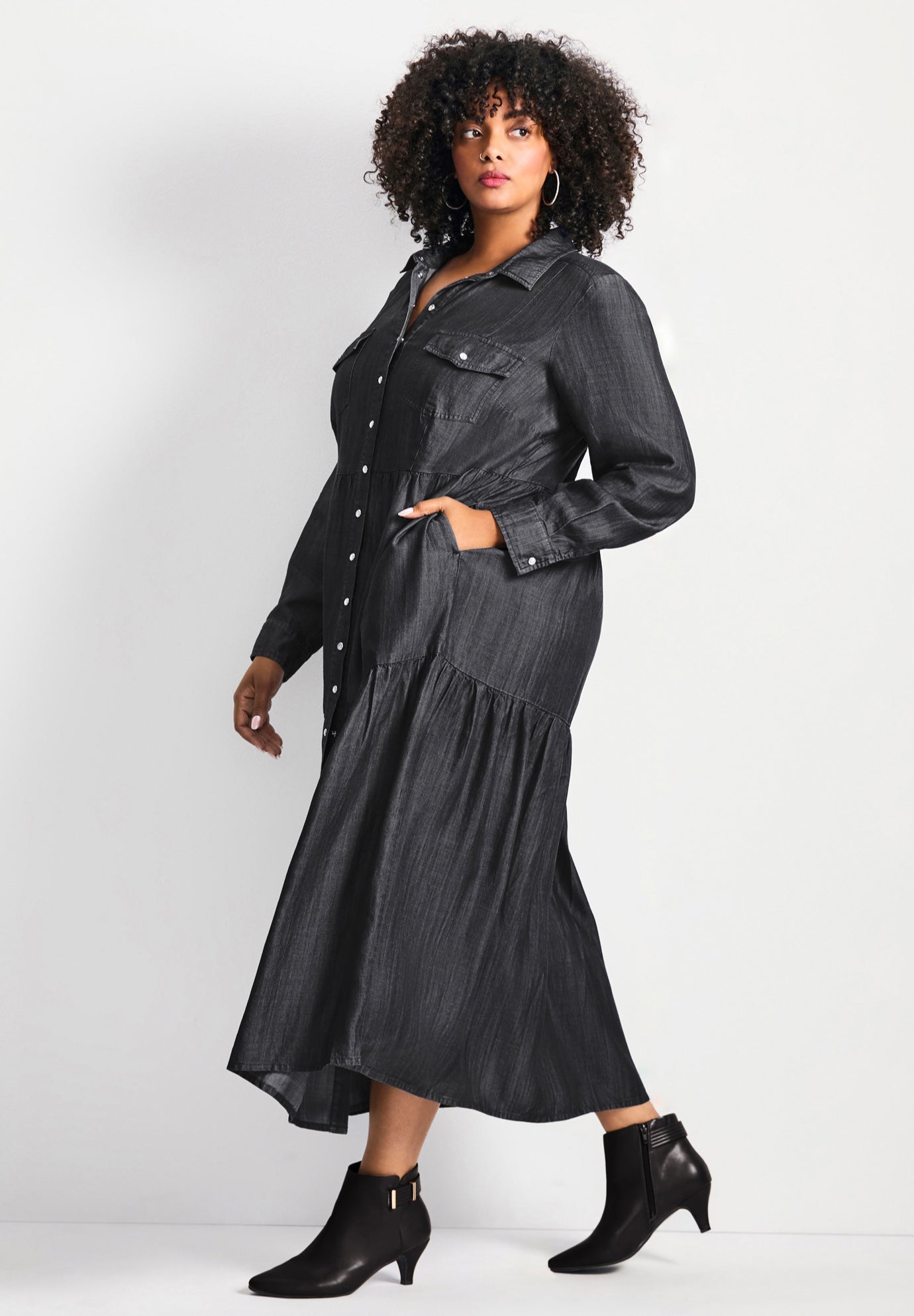 Denim Tiered Shirtdress image number 2