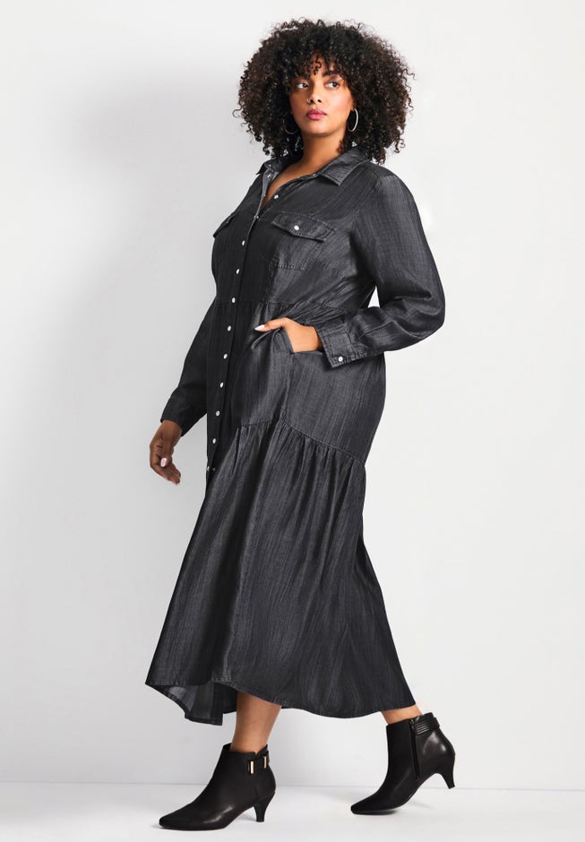 Denim Tiered Shirtdress image number 2