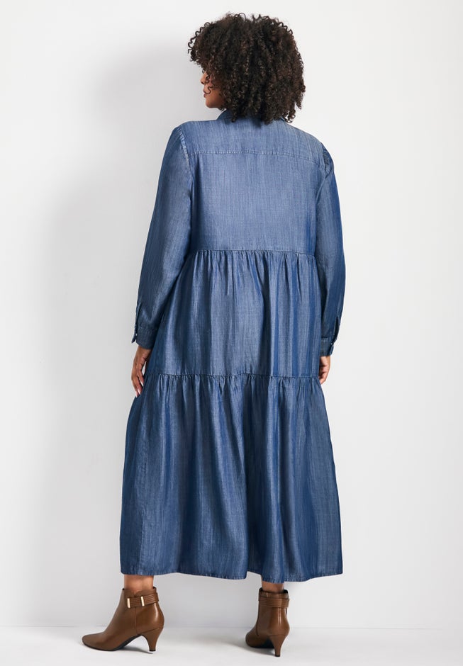 Denim Tiered Shirtdress image number 1