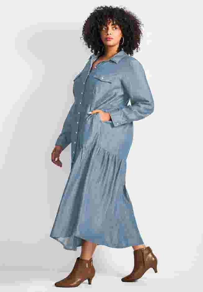 Denim Tiered Shirtdress image number 2
