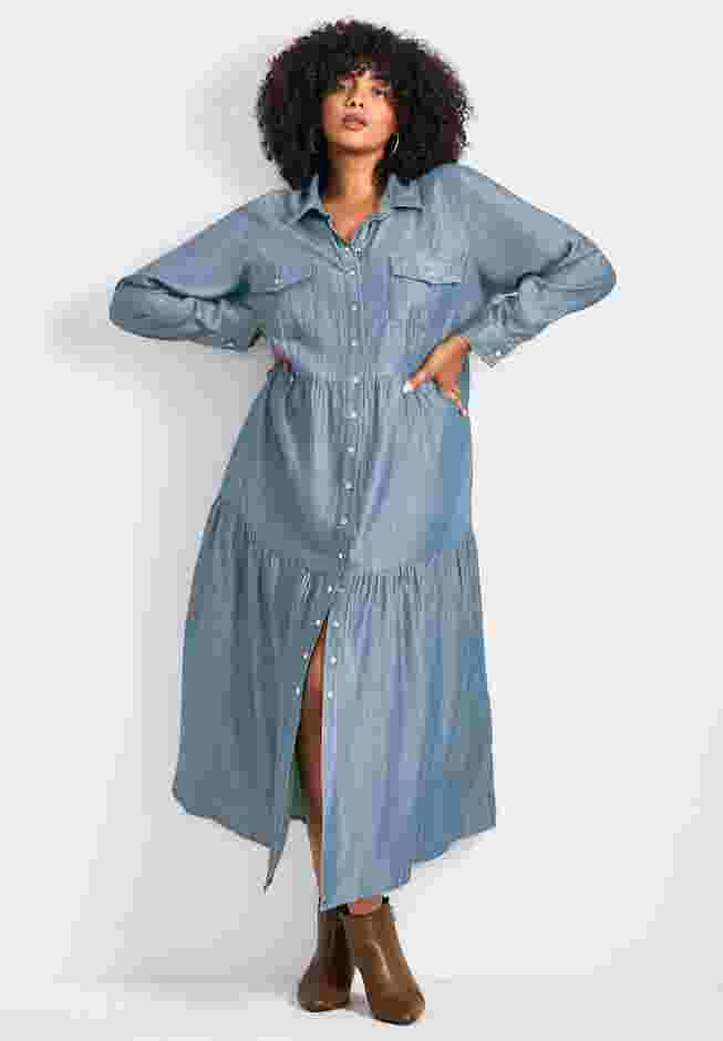 Denim Tiered Shirtdress image number 0