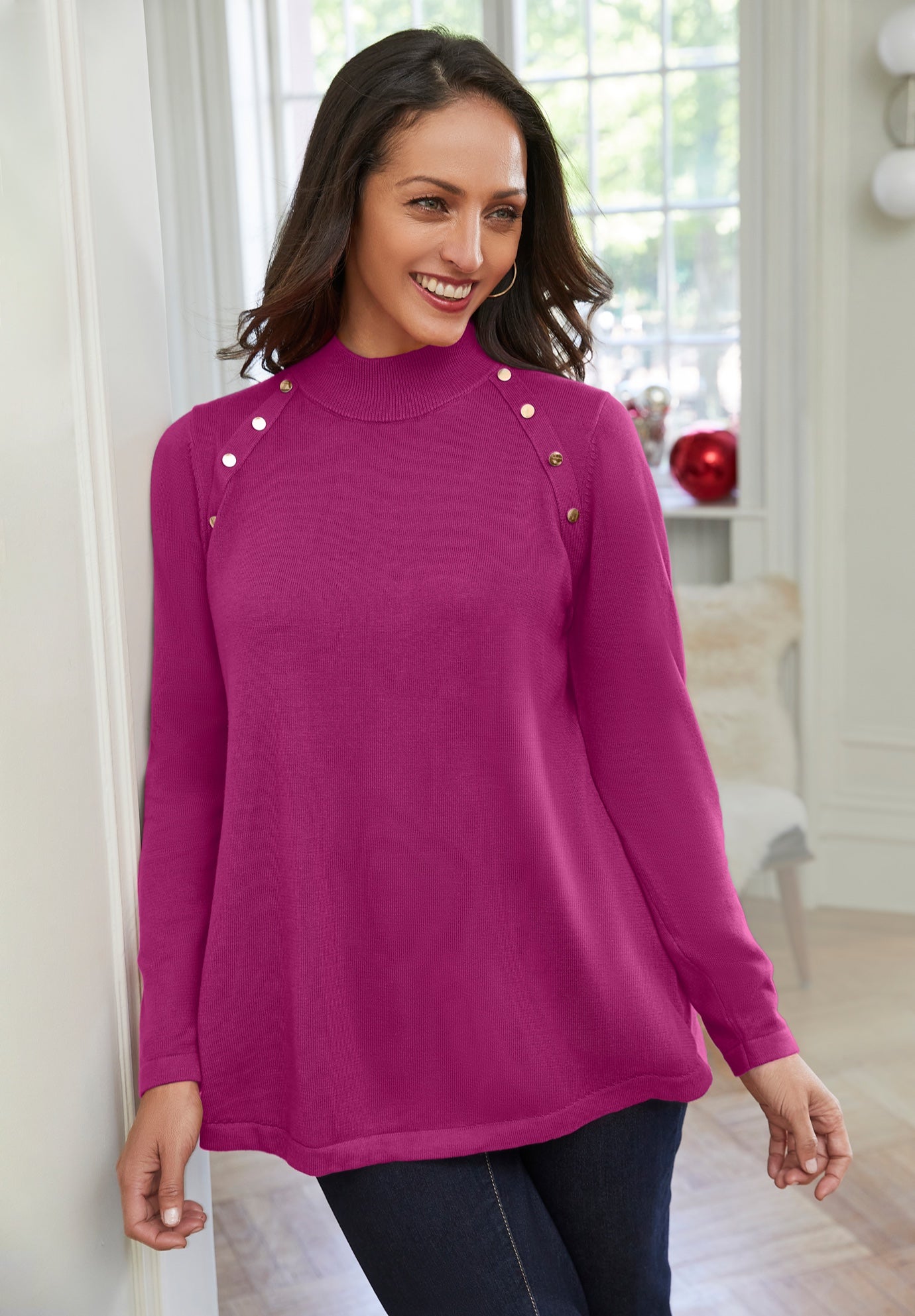 Gold Button Mockneck Sweater image number 0