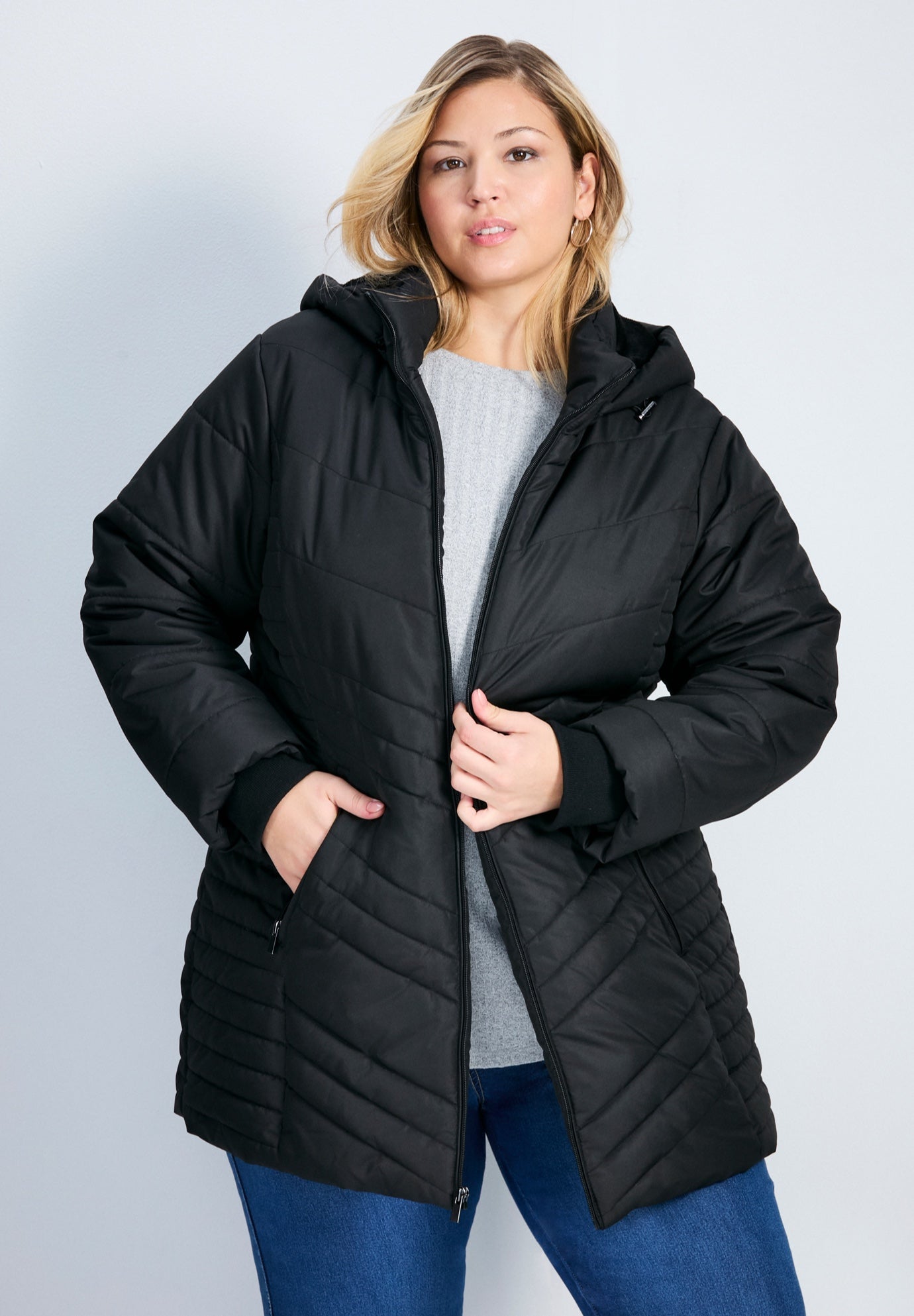 Triple Chevron Hooded Puffer Jacket image number 0