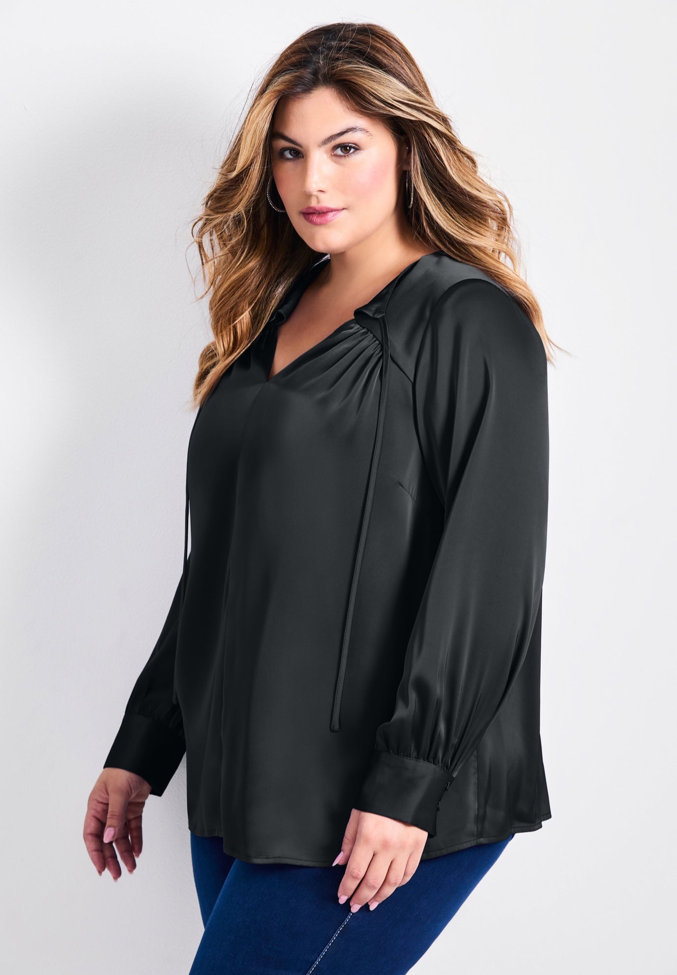 Marlene Tie Front Satin Blouse image number 2