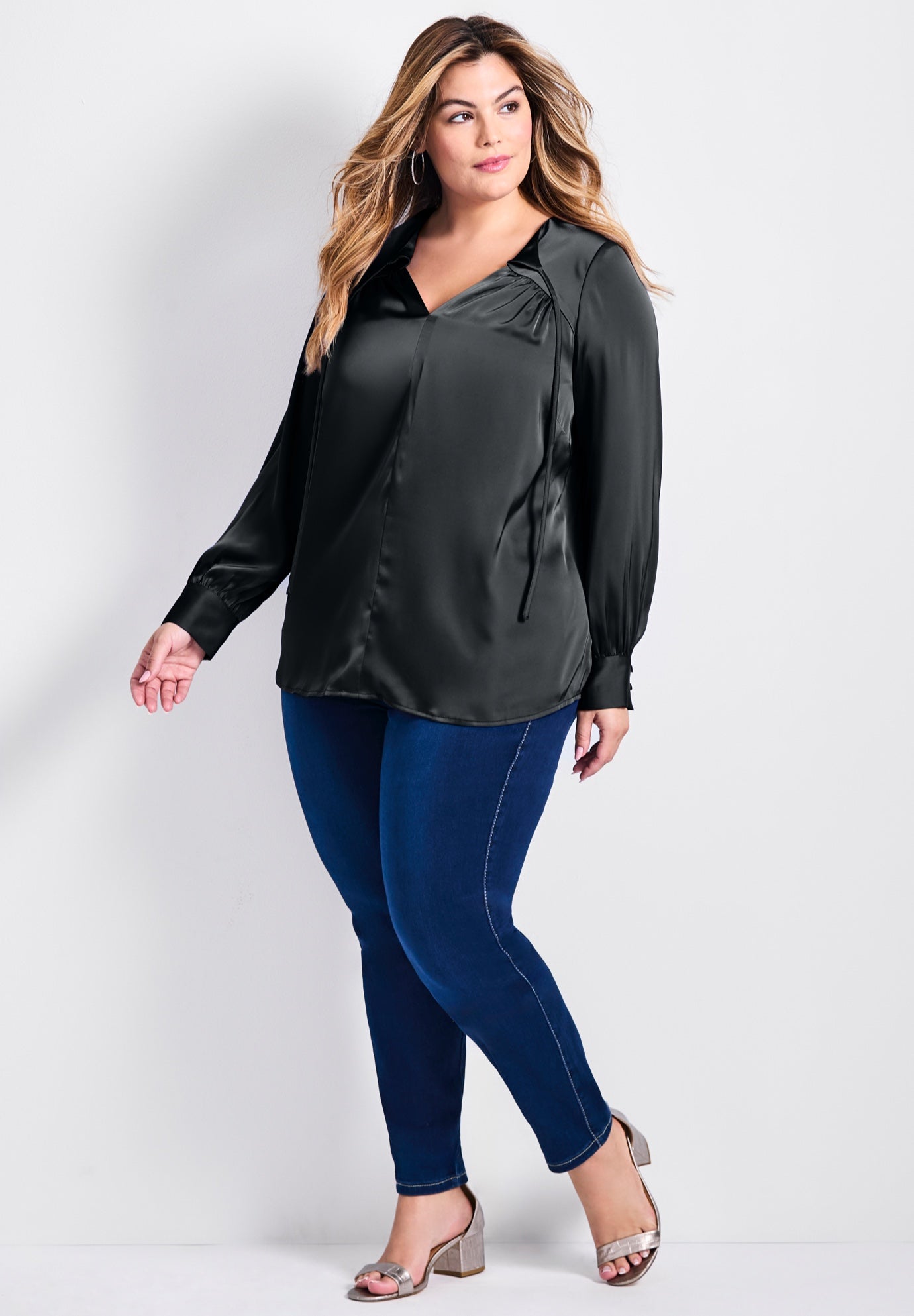 Marlene Tie Front Satin Blouse image number 3