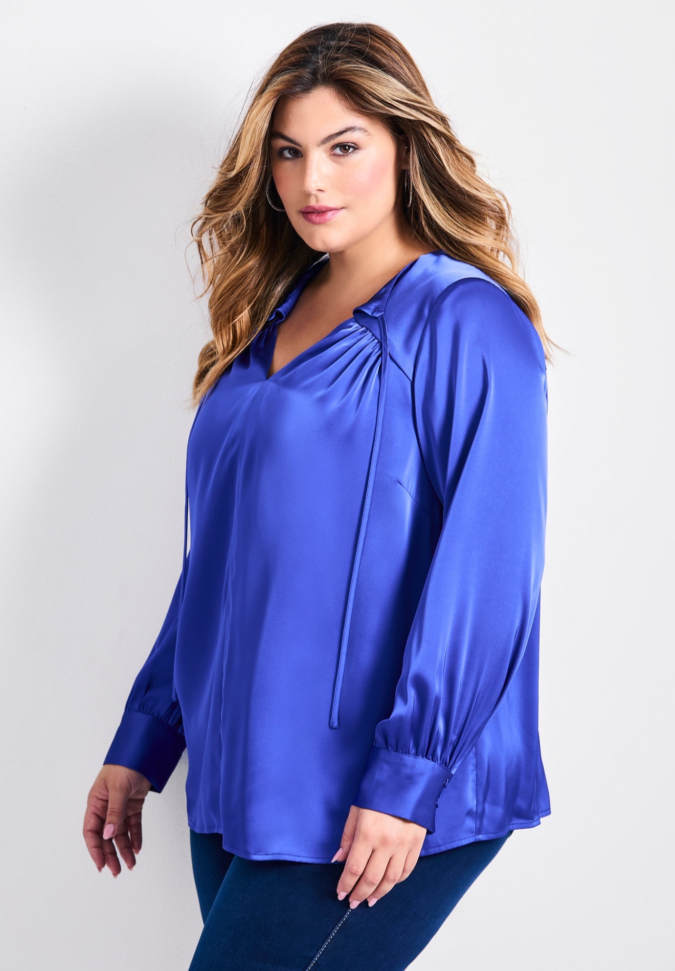 Marlene Tie Front Satin Blouse image number 2