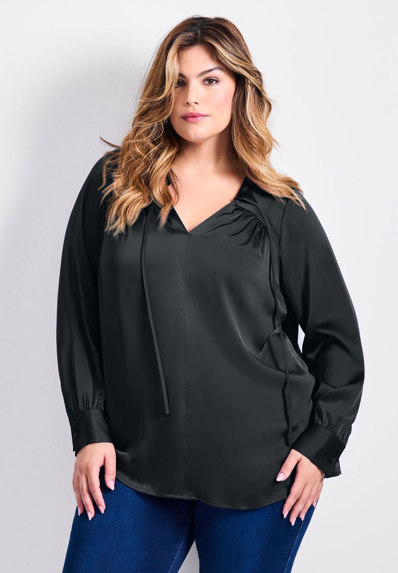 Marlene Tie Front Satin Blouse image number 0