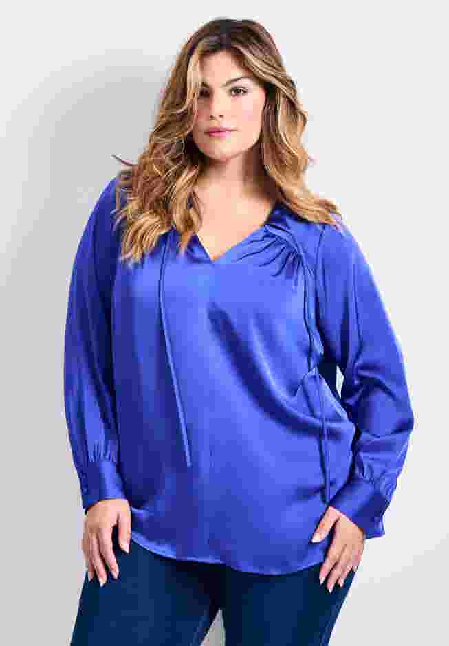 Marlene Tie Front Satin Blouse image number 0