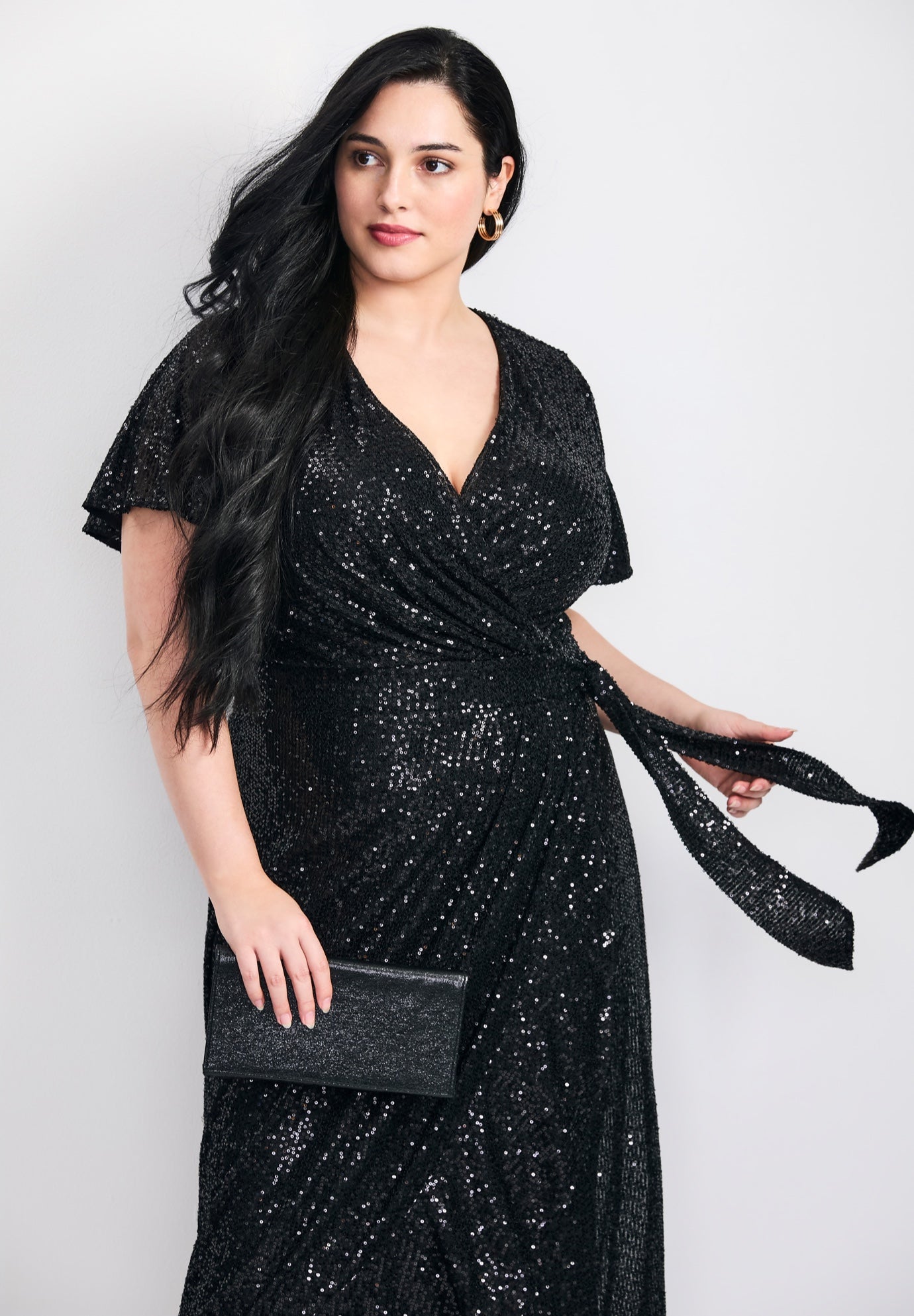 Nina Sequin Wrap Dress image number 3