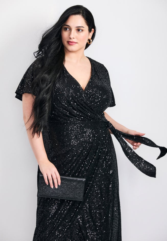 Nina Sequin Wrap Dress image number 3