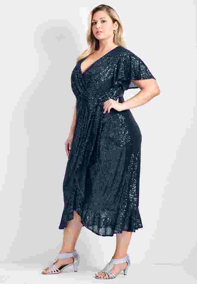 Nina Sequin Wrap Dress image number 1