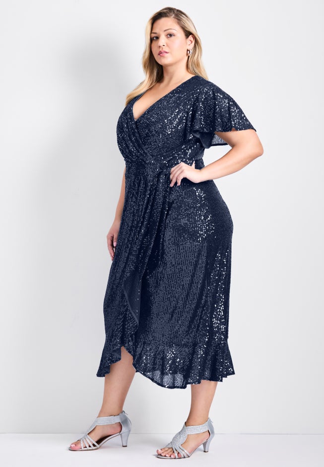 Nina Sequin Wrap Dress image number 1