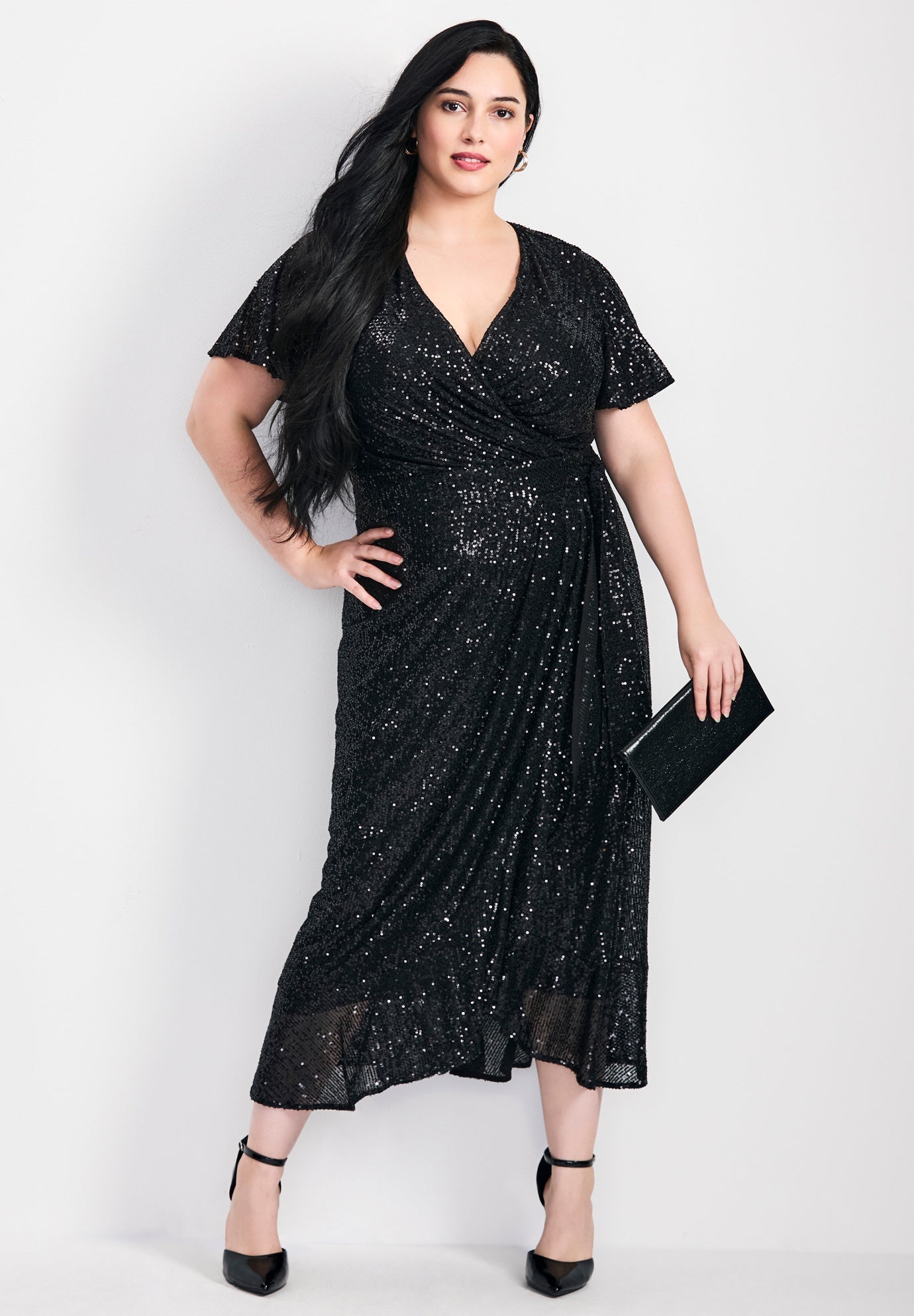 Nina Sequin Wrap Dress image number 0