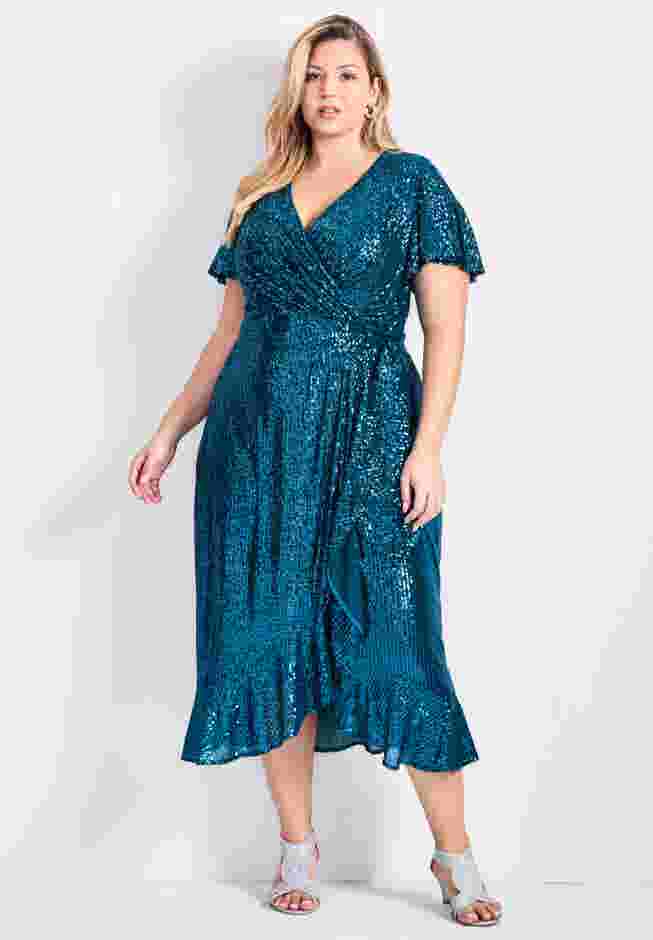 Nina Sequin Wrap Dress image number 0