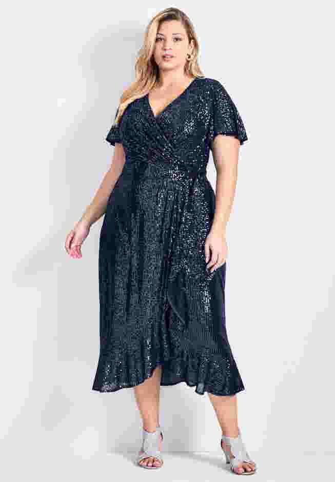 Nina Sequin Wrap Dress image number 0