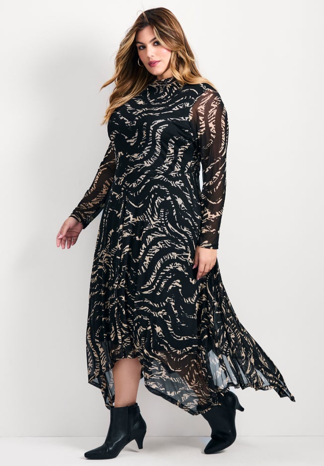 Mere Mesh Printed High Neck Dress image number 2