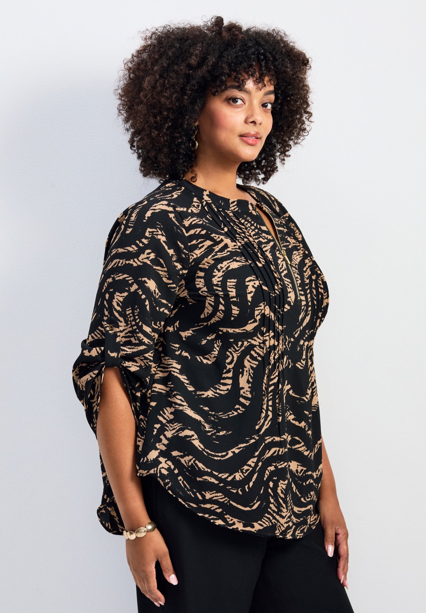 Hailey Zip Front Pintuck Blouse image number 2