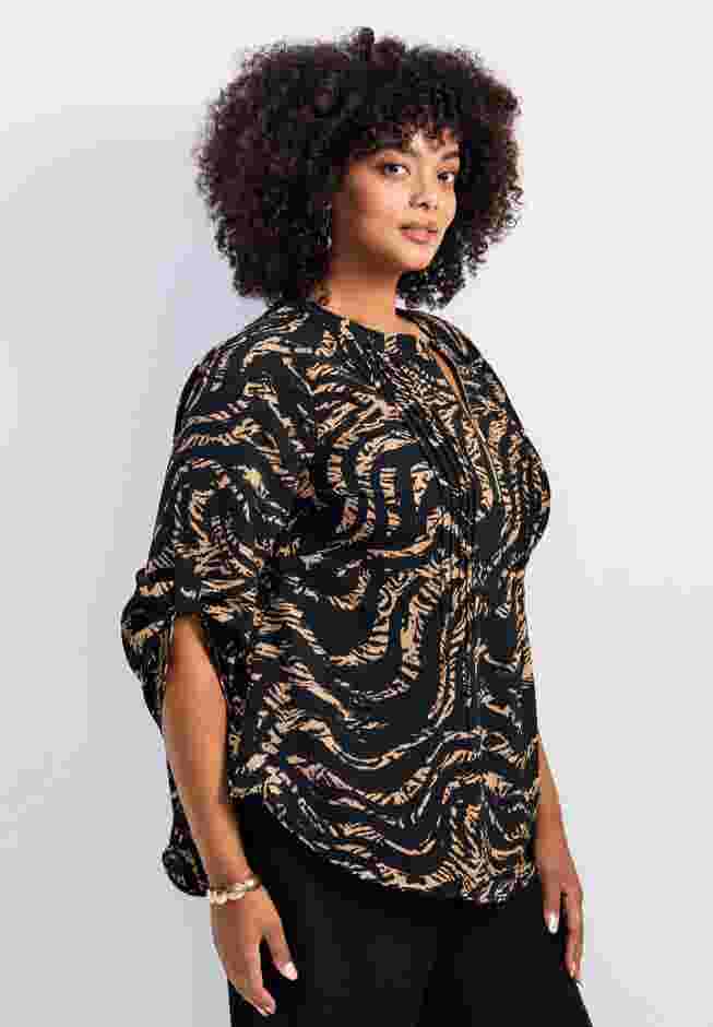 Hailey Zip Front Pintuck Blouse image number 2