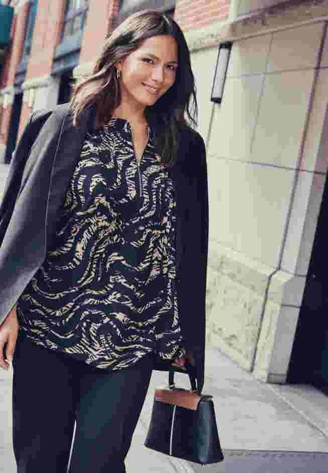 Hailey Zip Front Pintuck Blouse image number 3