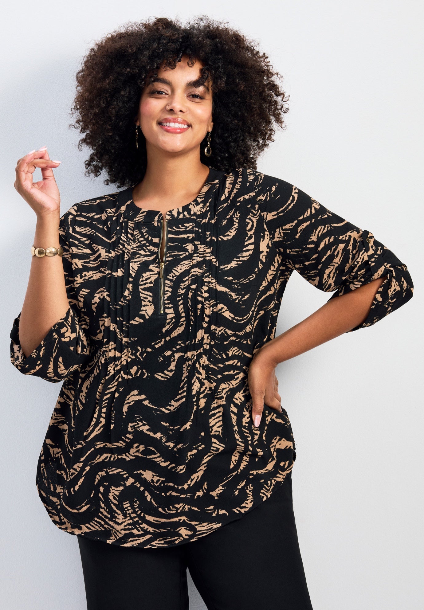 Hailey Zip Front Pintuck Blouse image number 0