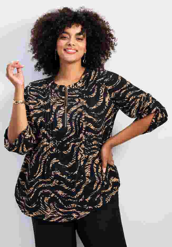 Hailey Zip Front Pintuck Blouse image number 0