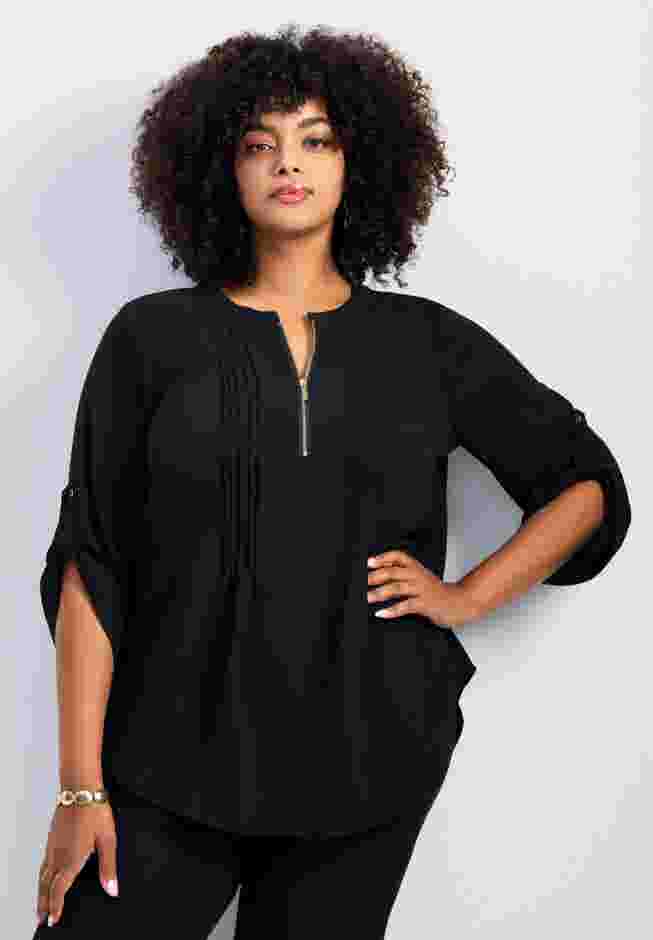 Hailey Zip Front Pintuck Blouse image number 0