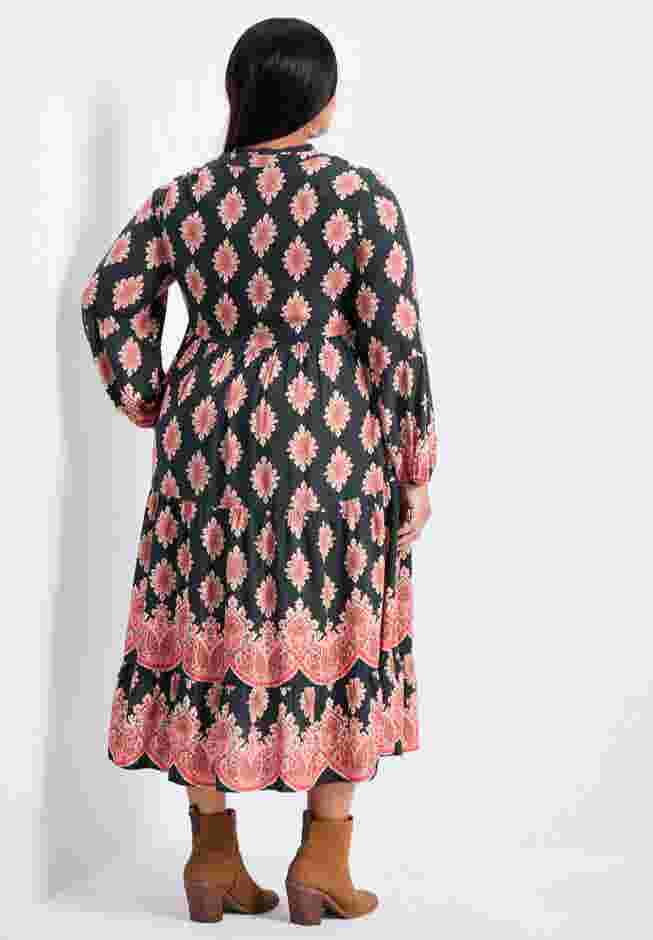 Everlasting Bordered Print Blouson Sleeve Dress image number 1