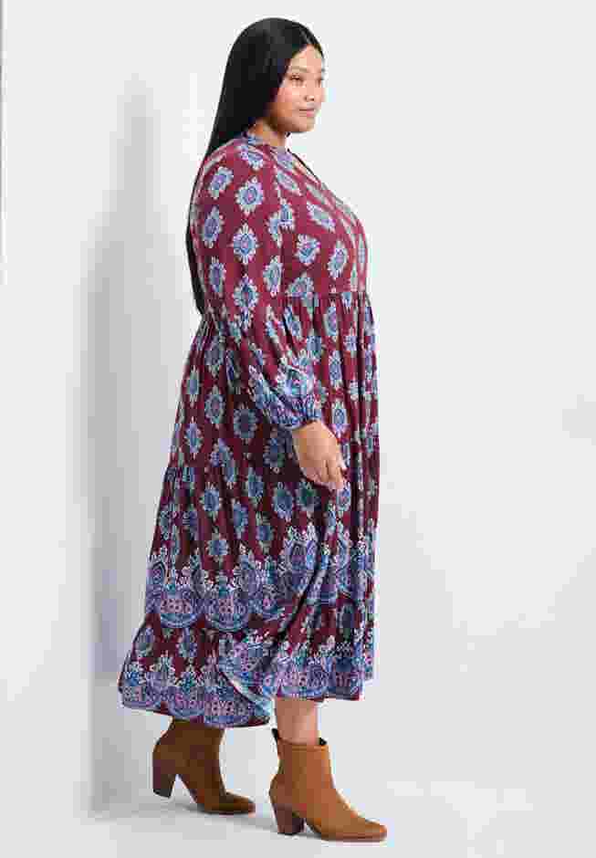 Everlasting Bordered Print Blouson Sleeve Dress image number 1