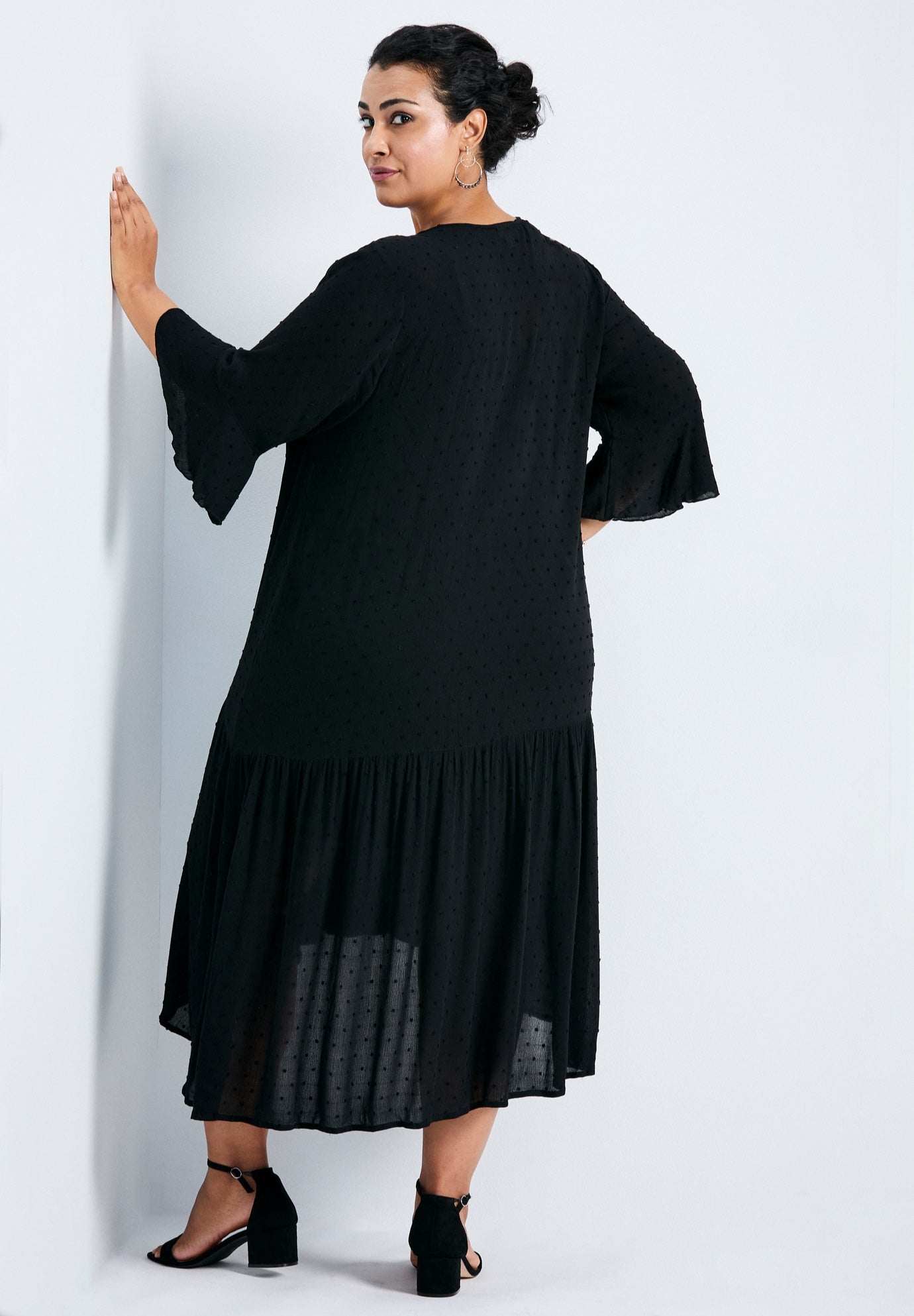Vicki Textured Dobby Bell Sleeve Dress image number 1