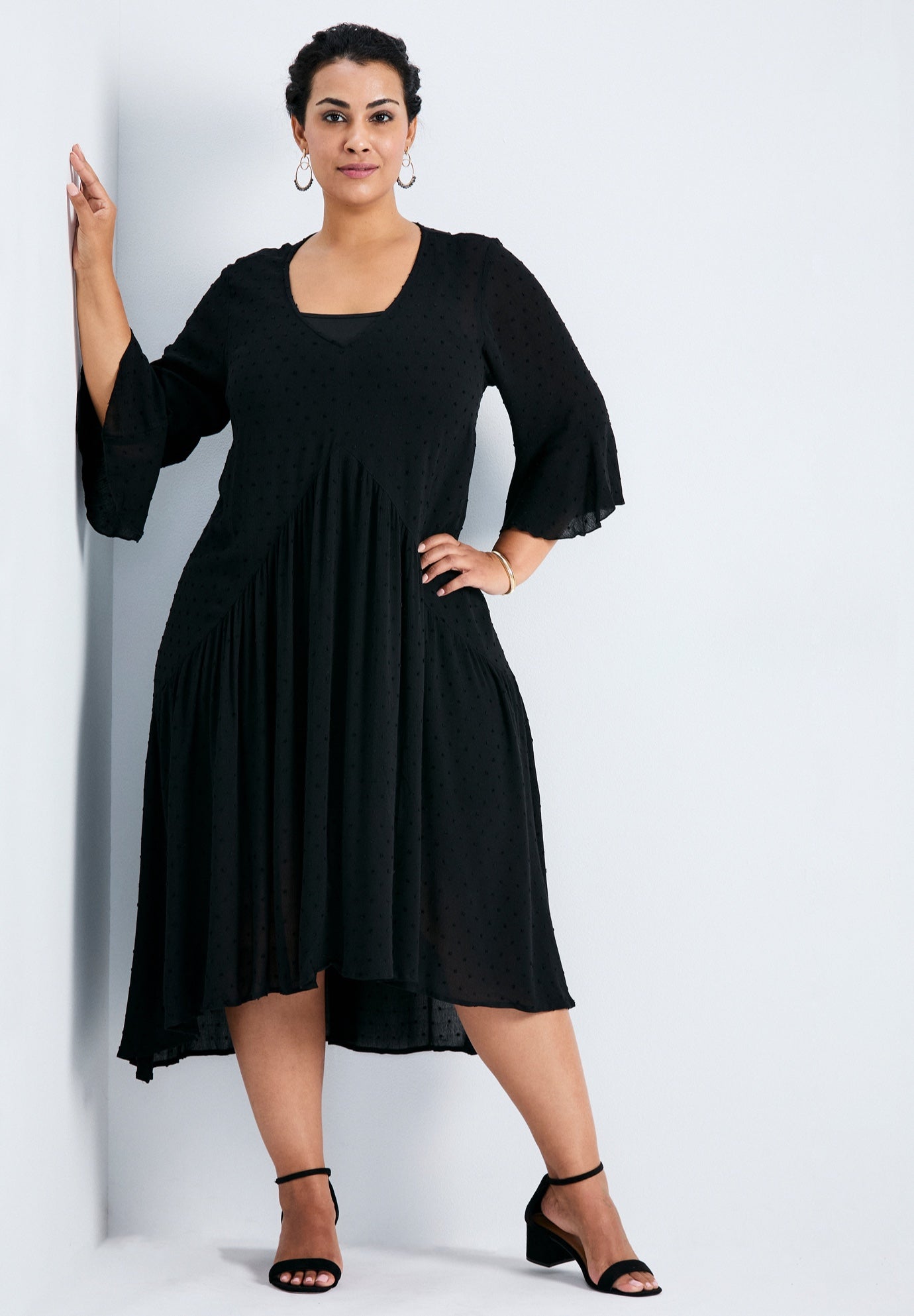 Vicki Textured Dobby Bell Sleeve Dress image number 0