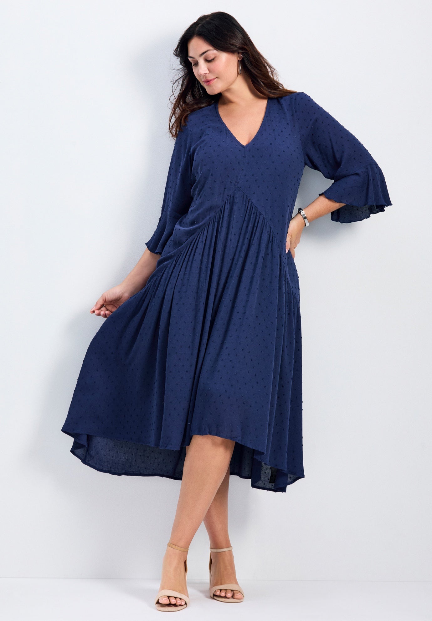 Vicki Textured Dobby Bell Sleeve Dress image number 0