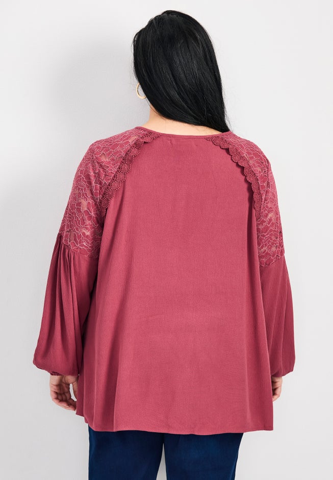 Marcie Lace Yoke Long Sleeve Top image number 1